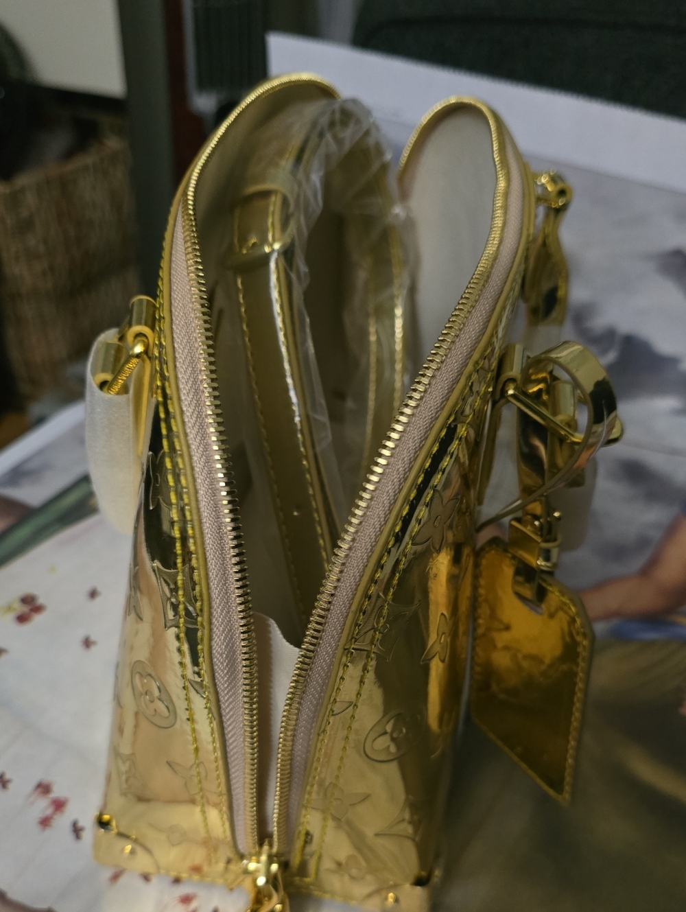 Gold Mirror Monogram EnVernis Dome Satchel - Picture 8 of 15